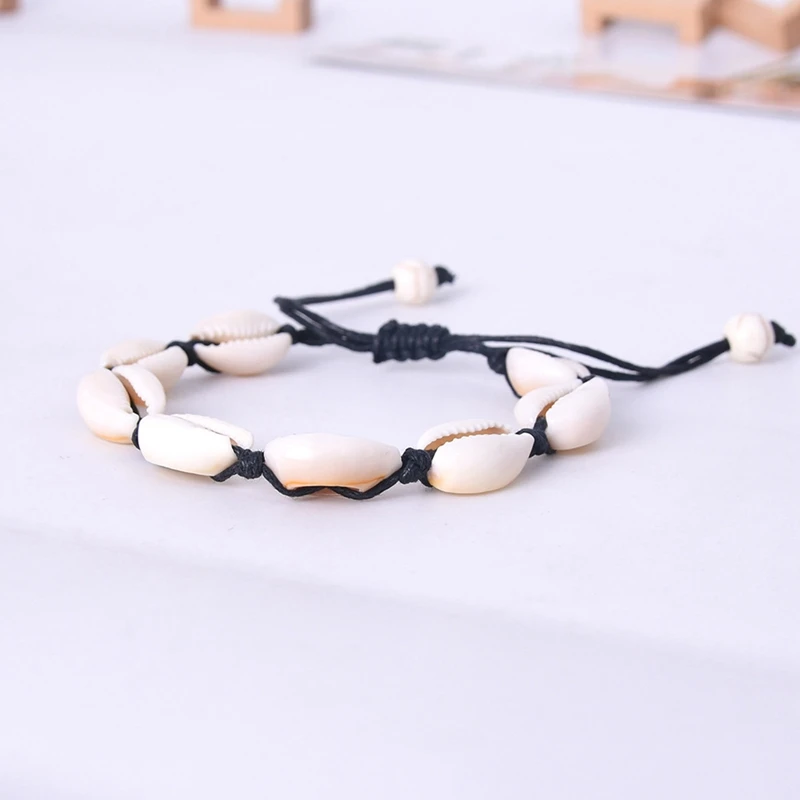 Black / White Rope Shell Bracelets For Women Summer Fashion Beach Adjustable Length Bracelets Accessories Girls