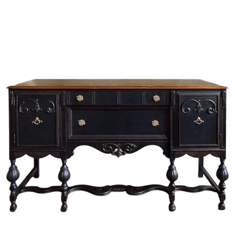 solid wood porch cabinet villa, neoclassical contrasting color wall locker, American light luxury carved dining side cabinet
