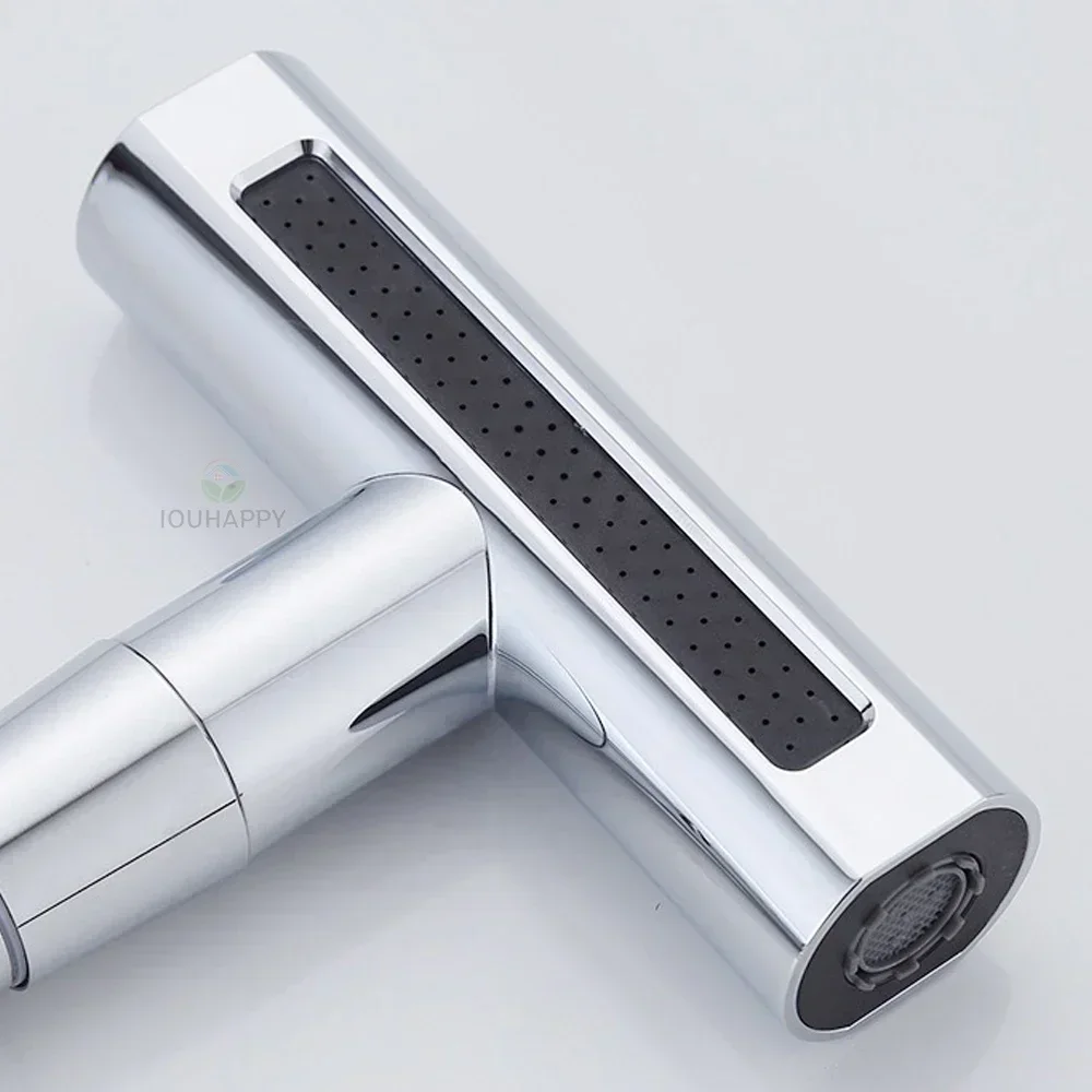 Kitchen Cold and Hot Faucet 4 Modes Waterfall Sink Single Hole Tap Deck Mounted Universal 360° Rotation Sink Basin Faucet