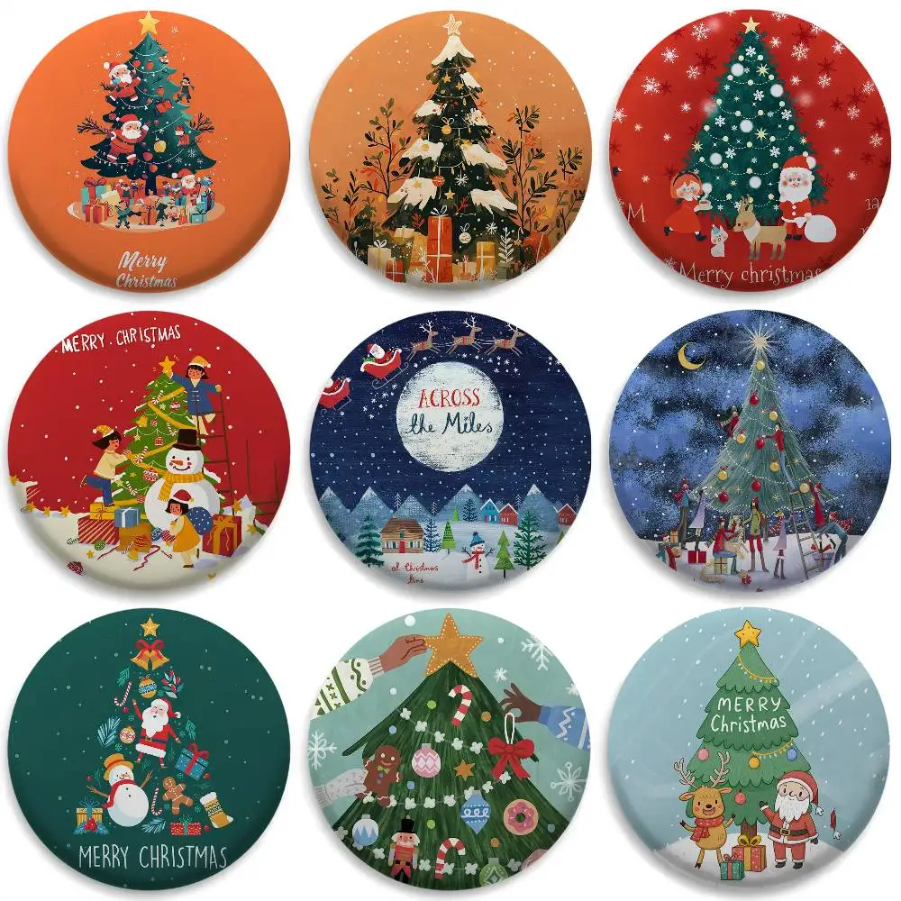 

Cute Merry Christmas Deer Tree Badges Round Exquisite Badge Brooches Creative Pins For Clothes Hat Backpack Gift Accessories