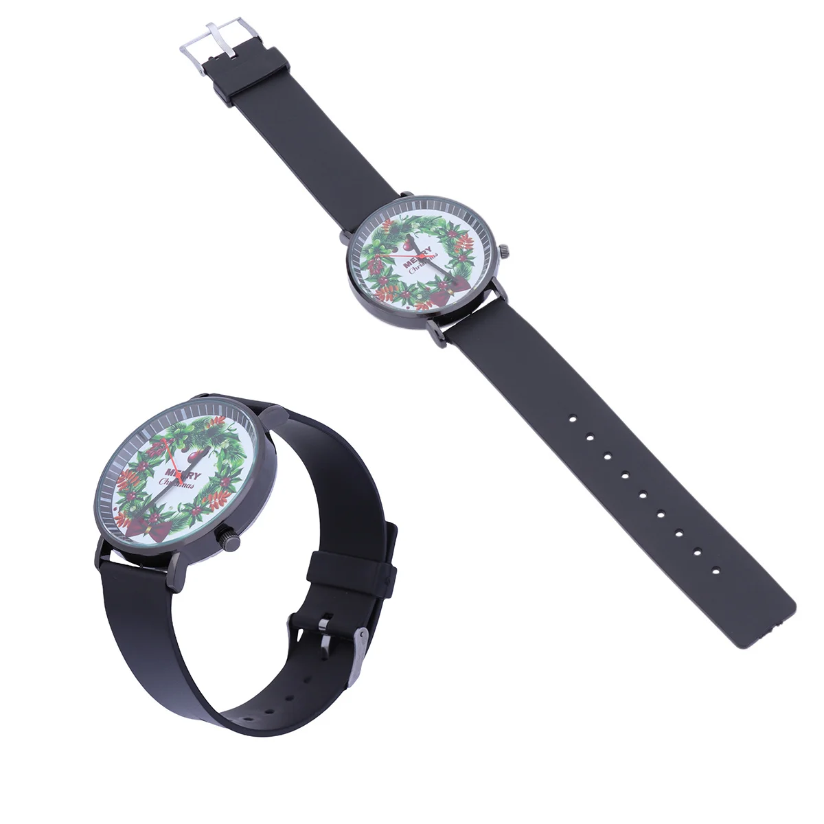 

Christmas Wreath Watch for Women Men Kids Simple Fashion Quartz Timepiece Adjustable Strap Plastic Band Holiday Gift Cartoon