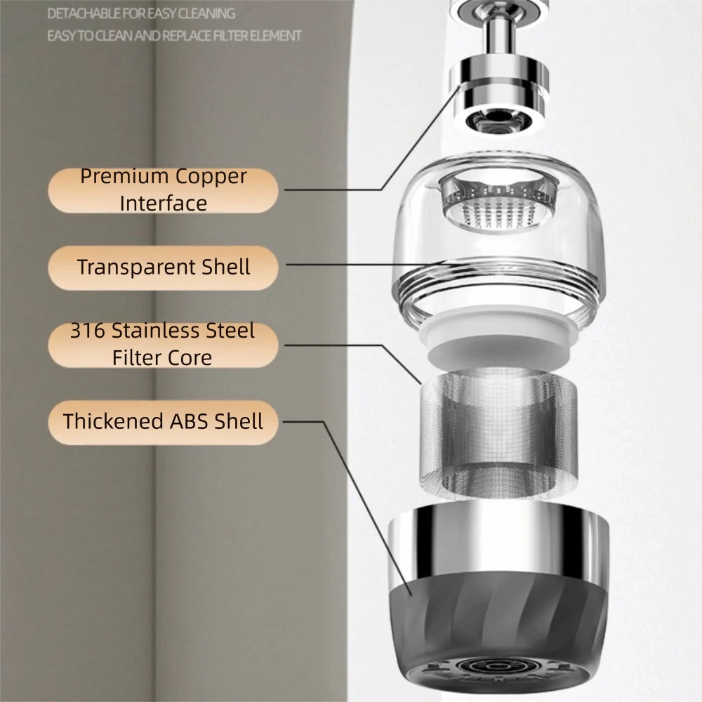 3 Modes Kitchen Faucet Extender Stainless Steel Filter Rotatable Faucet Splash Filter Splash-proof Rust-proof