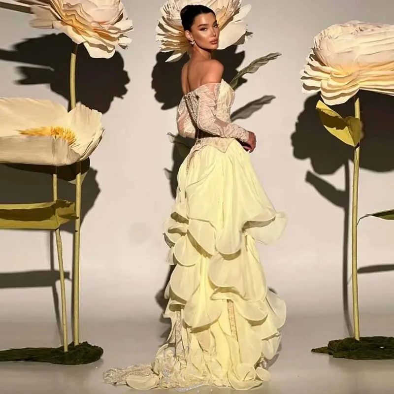 Customized Delicate Butter Yellow Quinceanera  Embroidery Wedding Dresses Premium Off Shoulder Mermaid Formal Bridal Gown