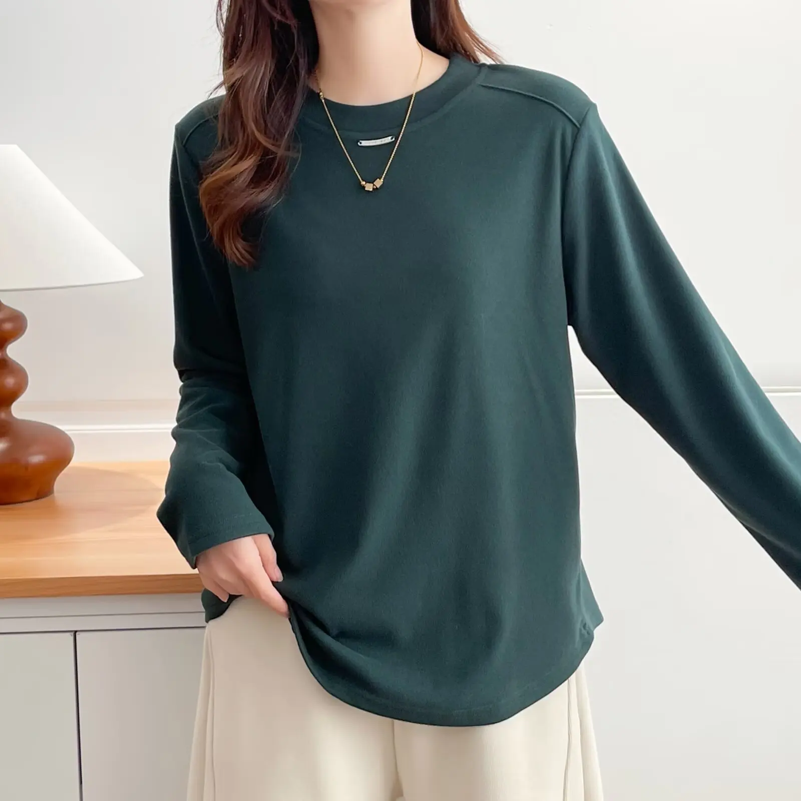 

XXXXL модная женская футболка больших размеров, осенне-зимняя новая простая базовая теплая флисовая футболка с круглым вырезом и длинными рукавами 2535