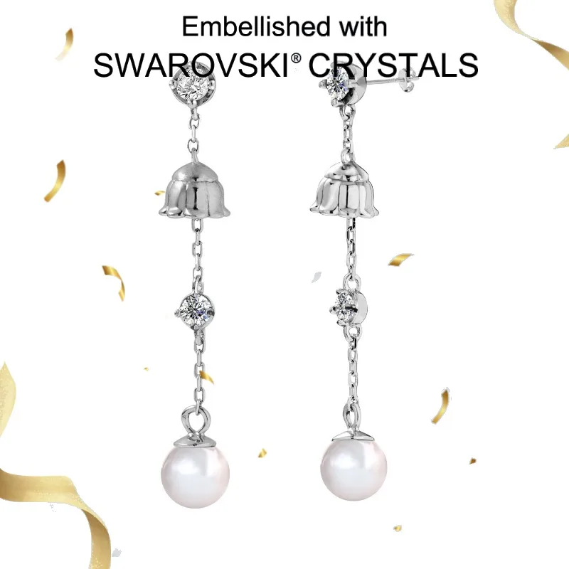 

Daisini 925 Sterling Silver Swarovski Crystals Pearl Tassel Drop Earrings Pearl Classic Design for Women Wedding Party Jewelry