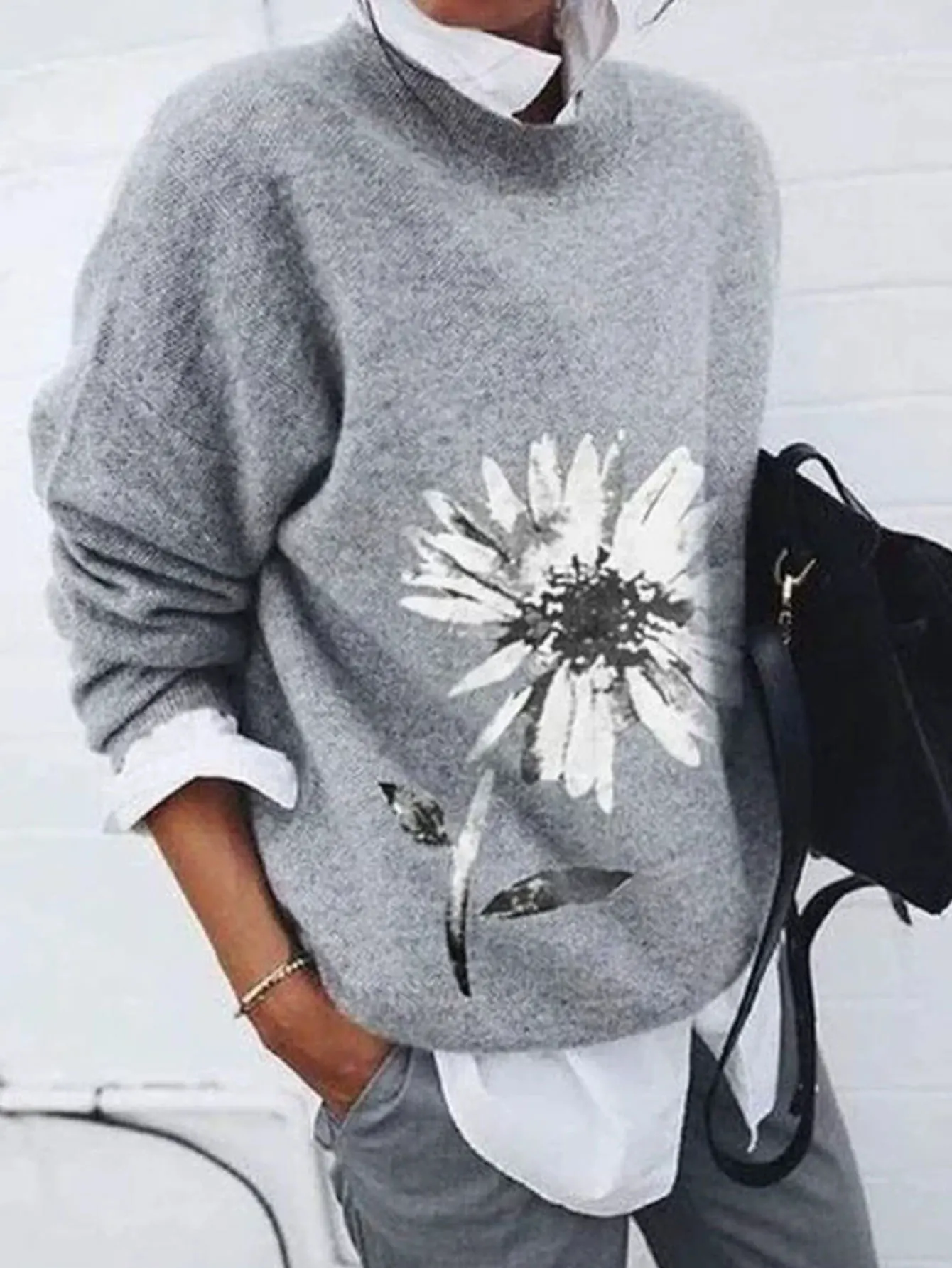 Dames trui met geometrische volledige print en lange mouwen revers herfst winter mode casual dagelijkse kleding top