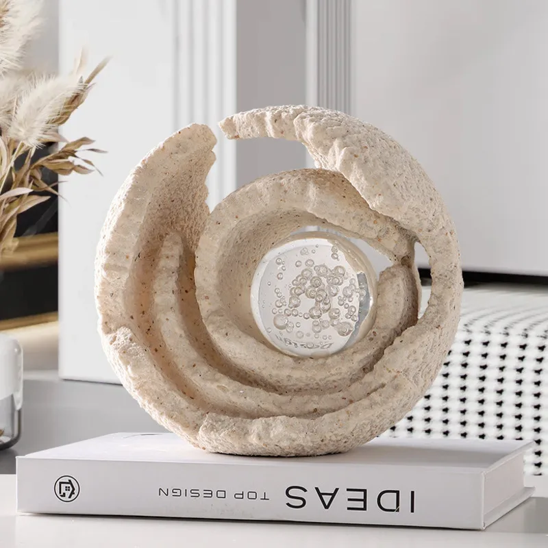15.5cm Sandstone Knot Sculpture Abstract Ring Statue Modern Geometric Figurine Living Room Study Desk Table Ornament Home Decor
