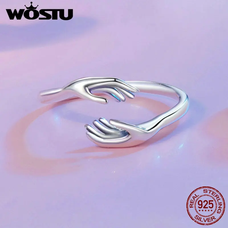 WOSTU-Anillo de Plata de Ley 925 para mujer, sortija de abrazo de mano guardián, amor infinito, apertura, sortija apilable para fiesta, joyería fina, regalo