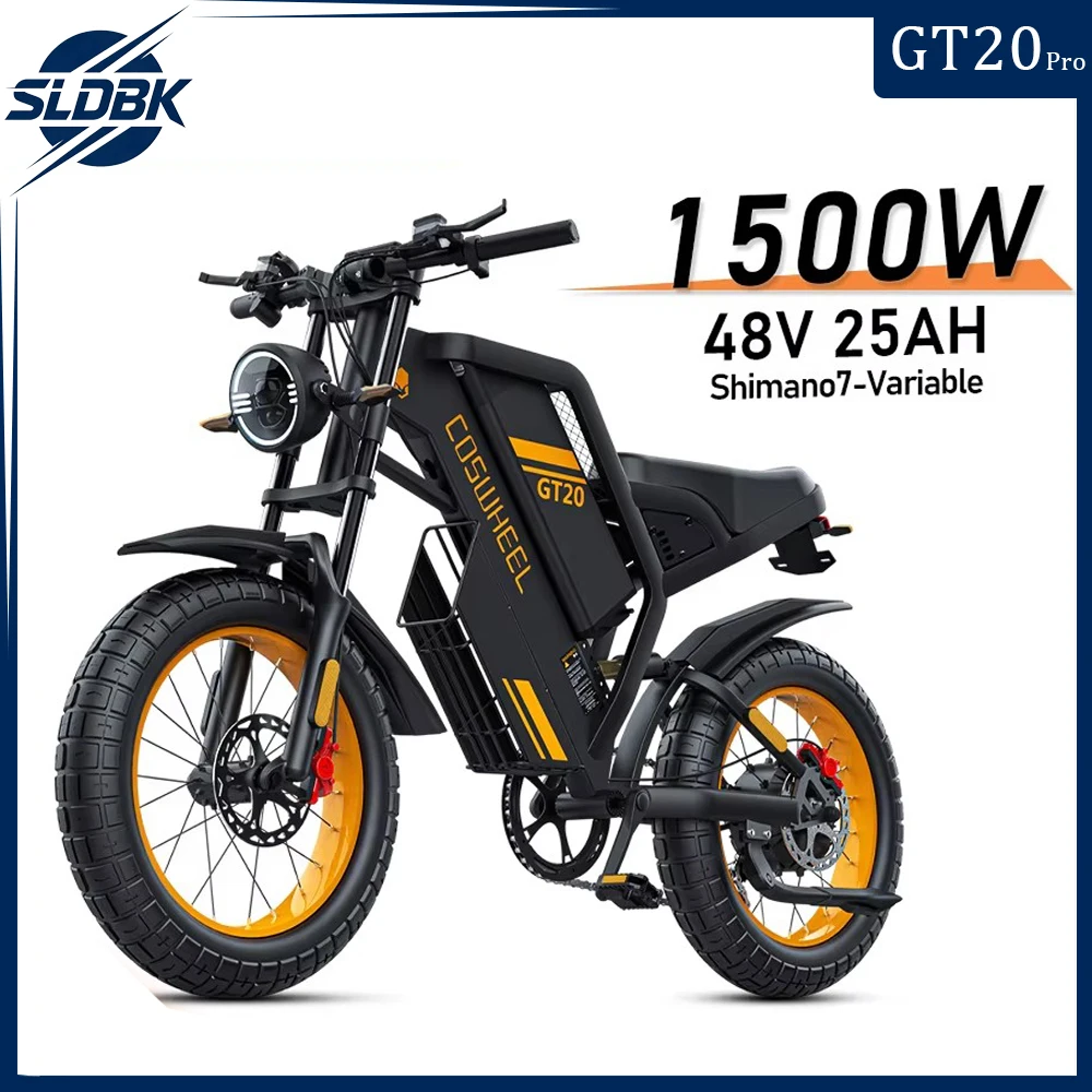 

SLDBK GT20 Electric Bike Adults Electric Motorcycle 1000W E-bike 45 MPH 60 Miles Range 48V 25AH Removable Battery Dual Shock Ab