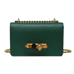 Ring-hardware Shoulder Bag Women Skull Stud Detailing Crystal Embellishment Sliding Chain-link Crossbody Bag Trend New Handbag