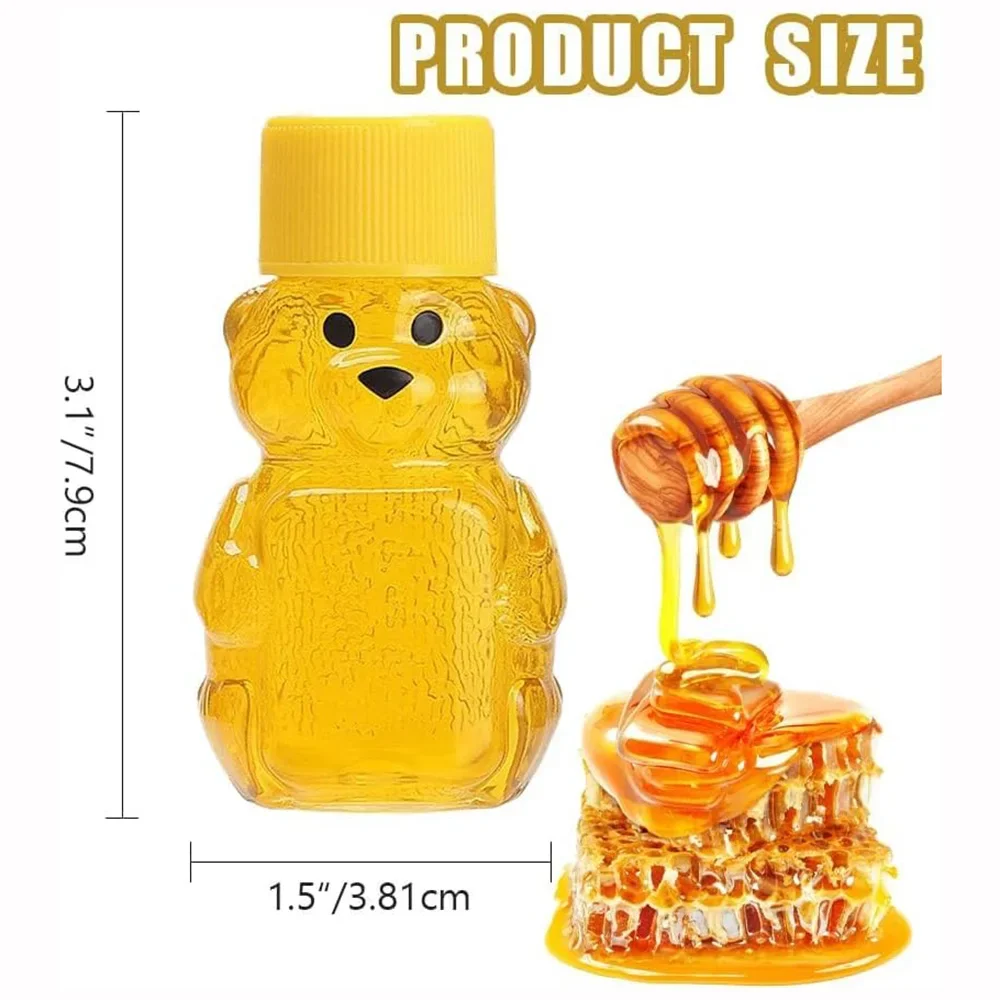 24 PCS 2 oz Plastic Honey Bear Bottle BearMini Honey Bear Jars with Lids Cap Bear Juice Bottle for Holidays Baby Shower Gifts