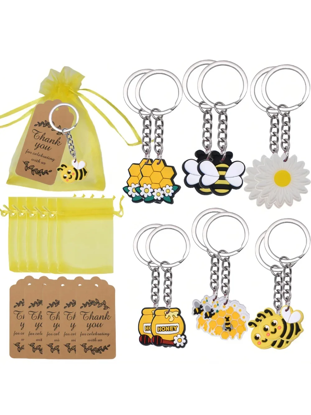 12 zestawów, brelok do kluczy Cute Bee Party Goodie Bag Gifts Bee Theme Party Favors Gift Tags for Party Supplies — zdjęcie 2