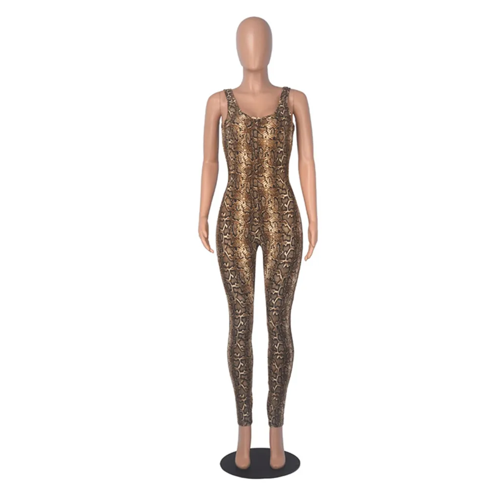 BKLD New Serpentine Leopard Print Y2k One Pieces Sleeveless Jumpsuit Fashion Clothes For Women Sexy Night Club Outfits