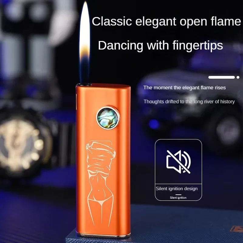 New Silent Ignition Fashionable Color Picture Portable Unisex Open Flame Inflatable Lighter Smoking Accessories Exquisite Gift