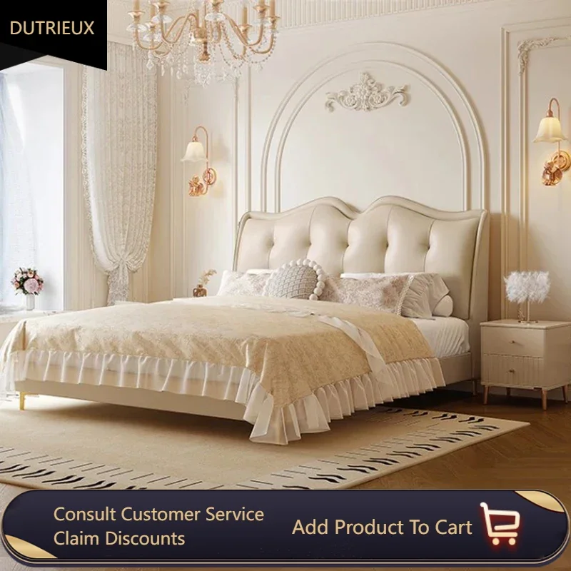 

White Soft Double Bed High Large Queen Size Double Bed Designer European Style Camas Moderrnas Inteligentes Bedroom Furniture