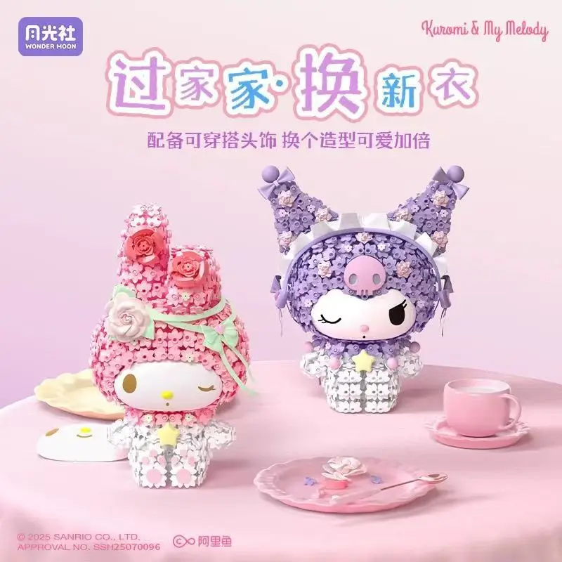 

Sanrio Flower Cluster Building Blocks Construction Kuromi MyMelody DIY Home Decor Assembly Collection Toys Girl Festival Gift