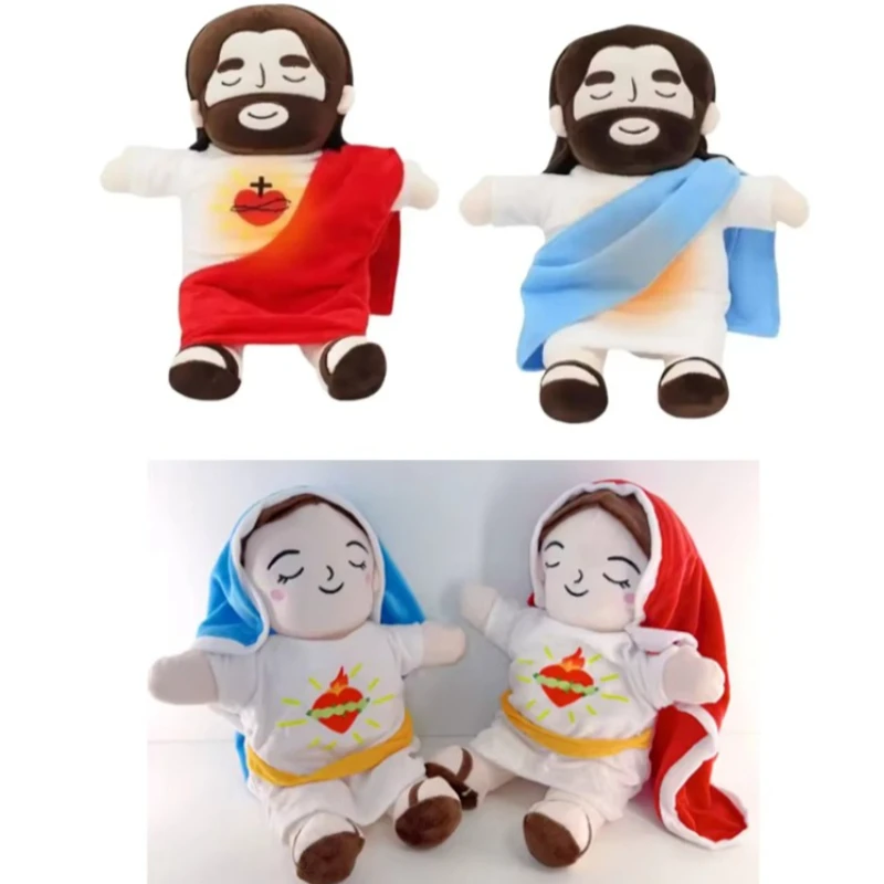

2026 hot Sleep Companion Toy Sound and Light Doll Holiday Gifts for Kids Jesus Plush Toy Children Music Soothing Breathing Doll