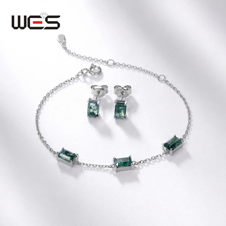 WES 925 فضة فريد هندسية موس العقيق وأقراط للمرأة 4*6 مللي متر مجوهرات فاخرة هدايا الزفاف الخطوبة #4