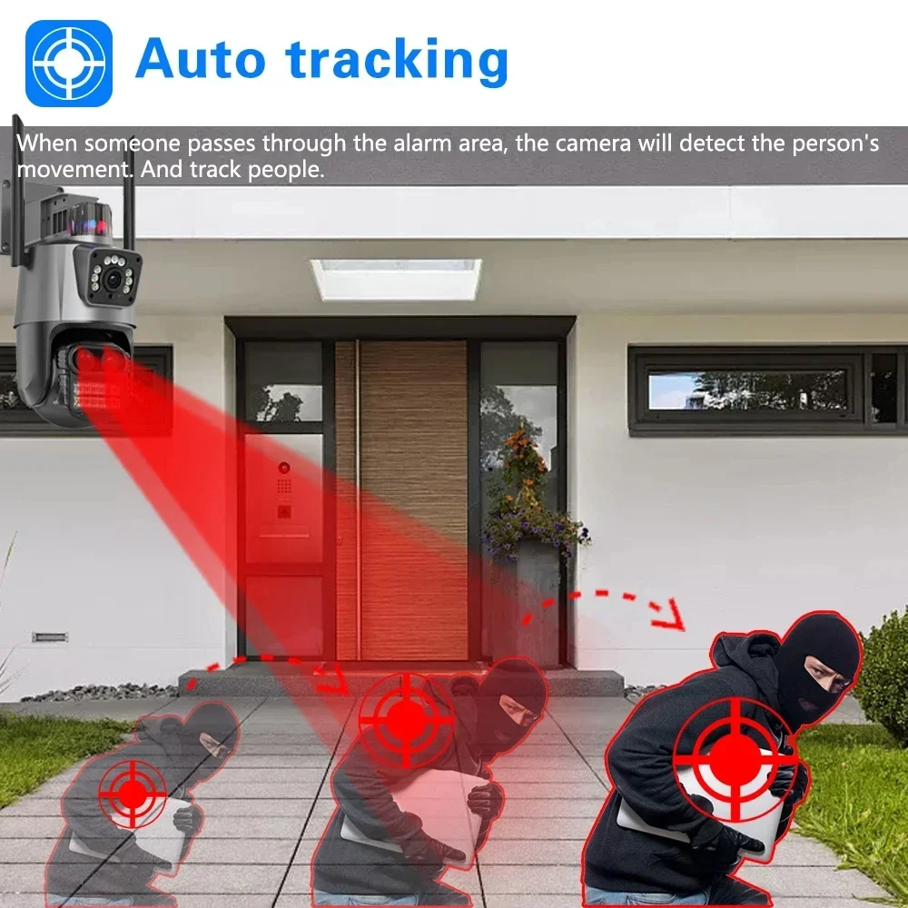 12MP 6K PTZ IP Camera 8x Zoom Three-Lens Auto Human Tracking  CCTV Camera Smart Home Outdoor Wifi Surveillance Camera ICSEE APP