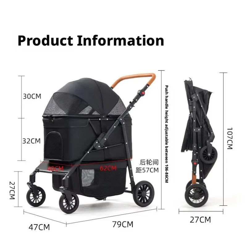 Small Medium-sized Dogs Cats Multi-functional Fabric Pet Stroller 4-Wheel Outdoor Travel Large Dog Car Compatible Portable