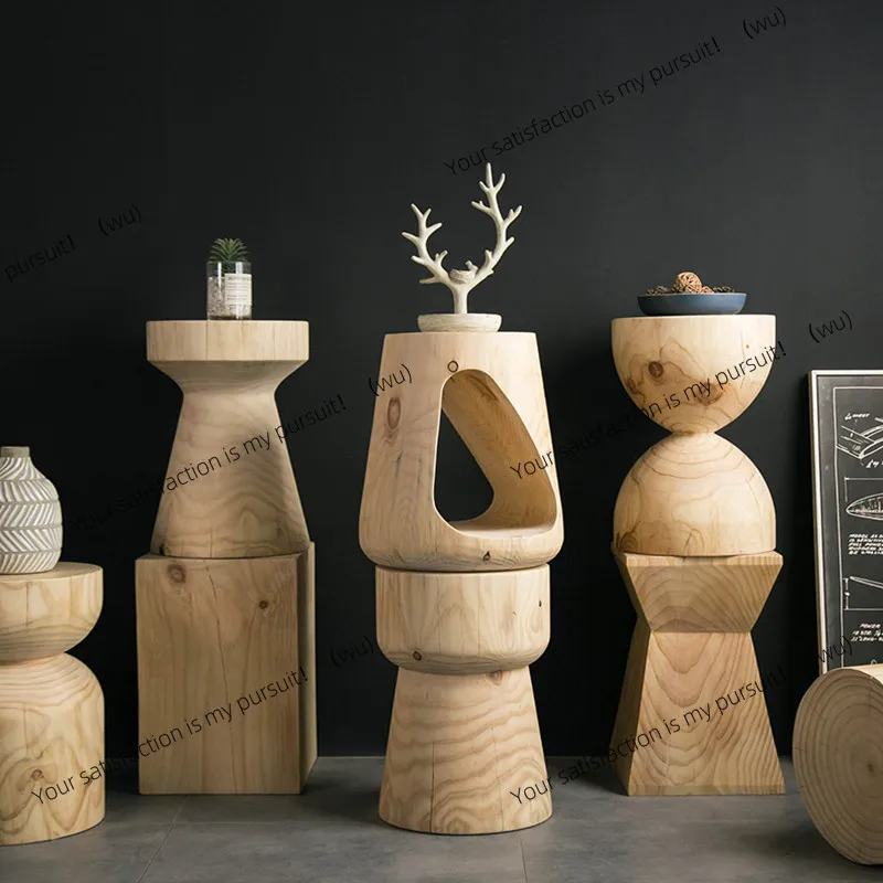 Log pier retro B & B hotel ornaments home stump creative round stool simple solid wood stool