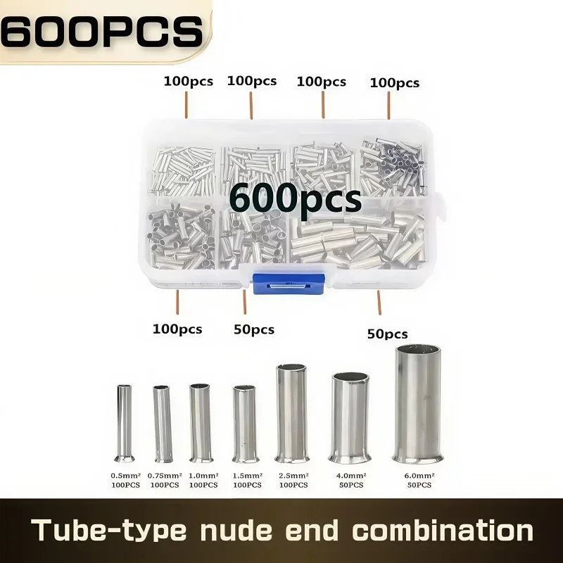 600Pcs Uninsulated Copper Terminal Bootlace Ferrules Cord End Electrical Cable Crimp Terminals For 0.5-6.0mm²