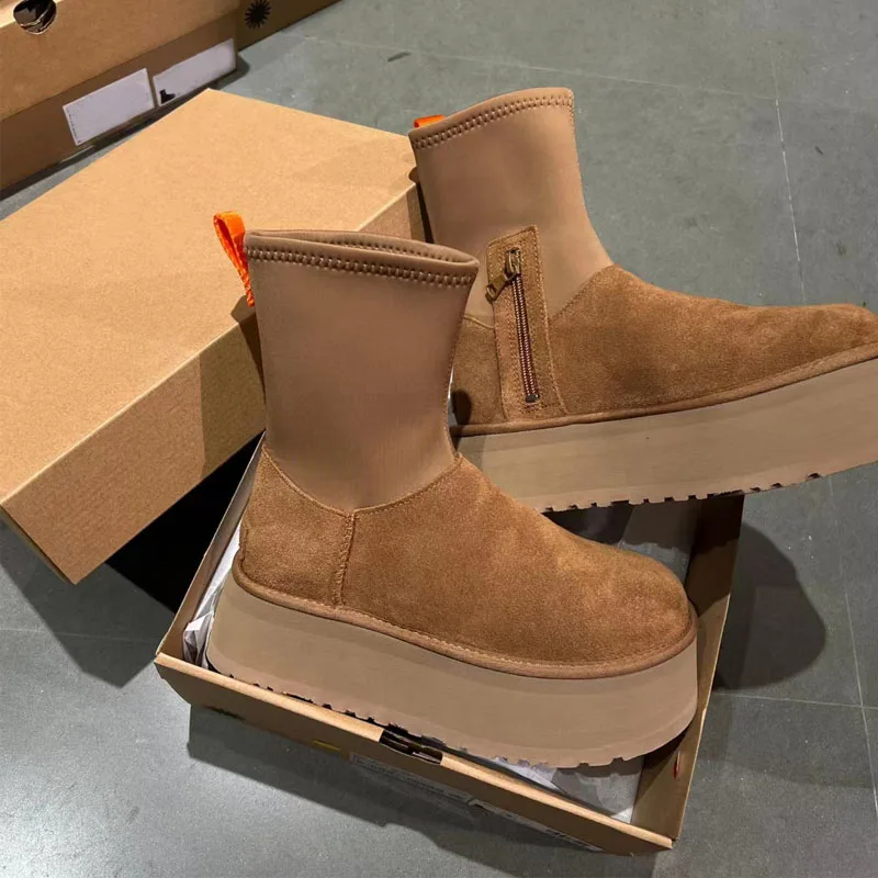 Botas de ante de algodón para mujer, botines cálidos para la nieve, estilo Chelsea, zapatos góticos de suela gruesa para invierno, novedad de 2024
