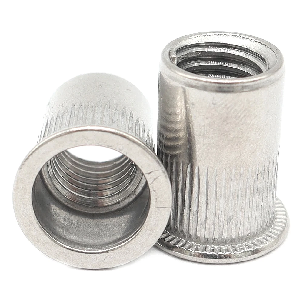 50-100pcs Stainless Steel Rivet Nut M3 M4 M5 M6 M8 M10 M12 Flat Head Round Body Knurled SS304 Rivnut Cap Threaded Riveted Nuts