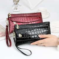 Bright Face PU Leather Casual Ladies Clutch Coin Purse Crocodile Alligator Pattern Wallet Phone Purse Women Card Holders Bag