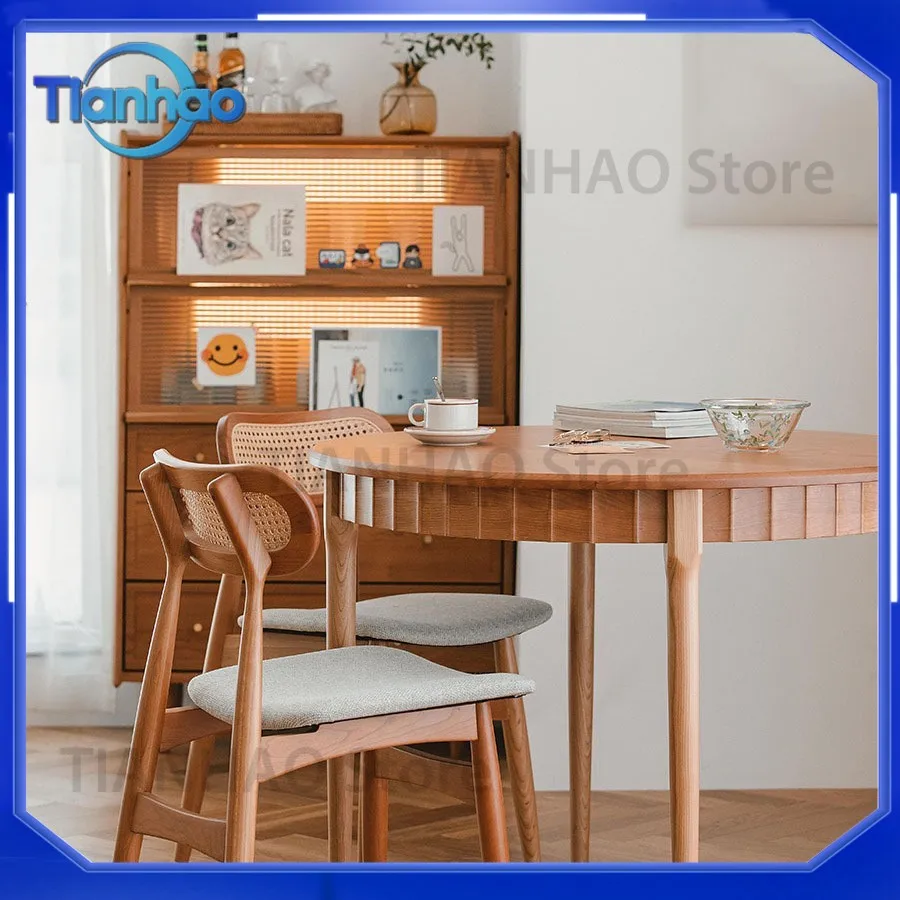 Round Solid Wood Dining Table for Small Spaces Nordic Style Minimalist Natural Wood Table and Chair Set for Living Room