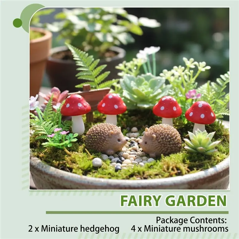 Garden Fairy Parts Resin Hedgehogs And Wood Mushroom Miniature Decorations For Bonsai Craft-A21R