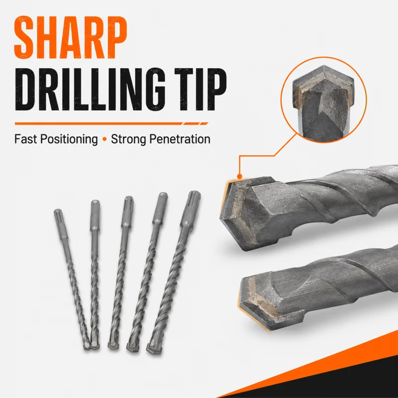 SDS-Plus Rotary Hammer Drill Bits 5PCS Deep Spiral Flute Masonry Bits for Stone Concrete Block