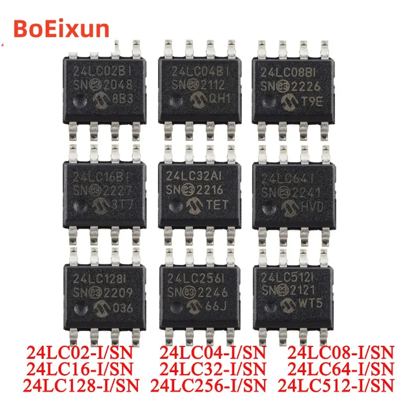 10Pcs 24LC02 24LC04 24LC08 24LC16 24LC32 24LC64 24LC128 24LC256 24LC512-I/SN 1 2 4 8 16 32 64 128 KB 256KB 512KB EEPROM Chip IC