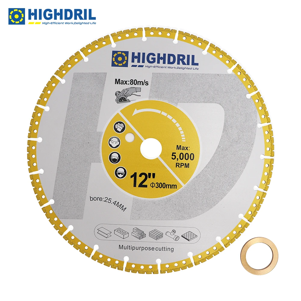 

HIGHDRIL Diamond Saw Web Planting Sand Vacuum Brazing Universal Saw Blade 1pc Dia300mm/12inch For Granitel Concret Aluminum