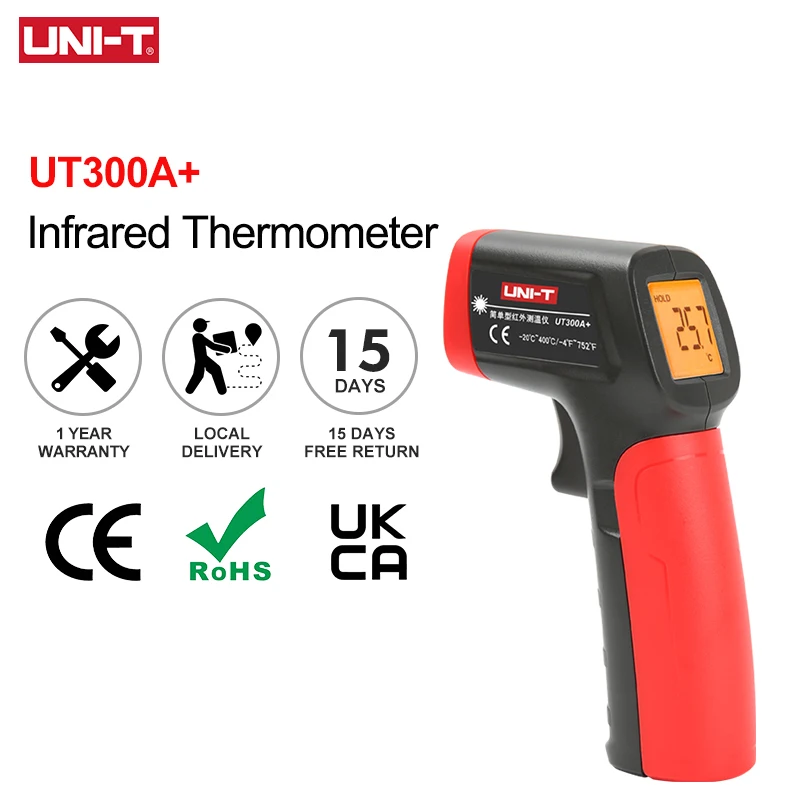 Termómetro infrarrojo láser UNI-T UT300A +, termómetro Digital de mano, pistola de medidor de temperatura láser Industrial sin contacto