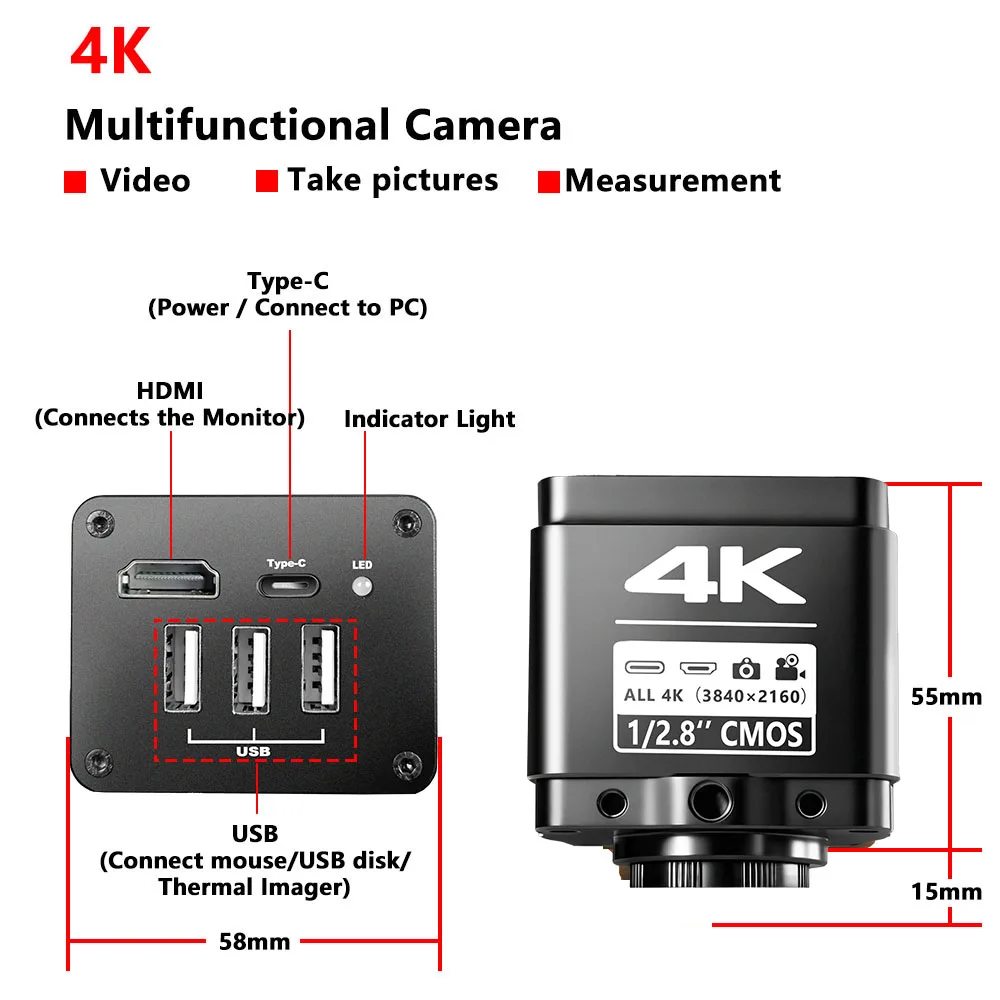 4K Thermal Imaging Microscope Photos Video UHD Microscope Camera 180X Lens Mouse Control HDMI USB Repair Tools PCB Inspection