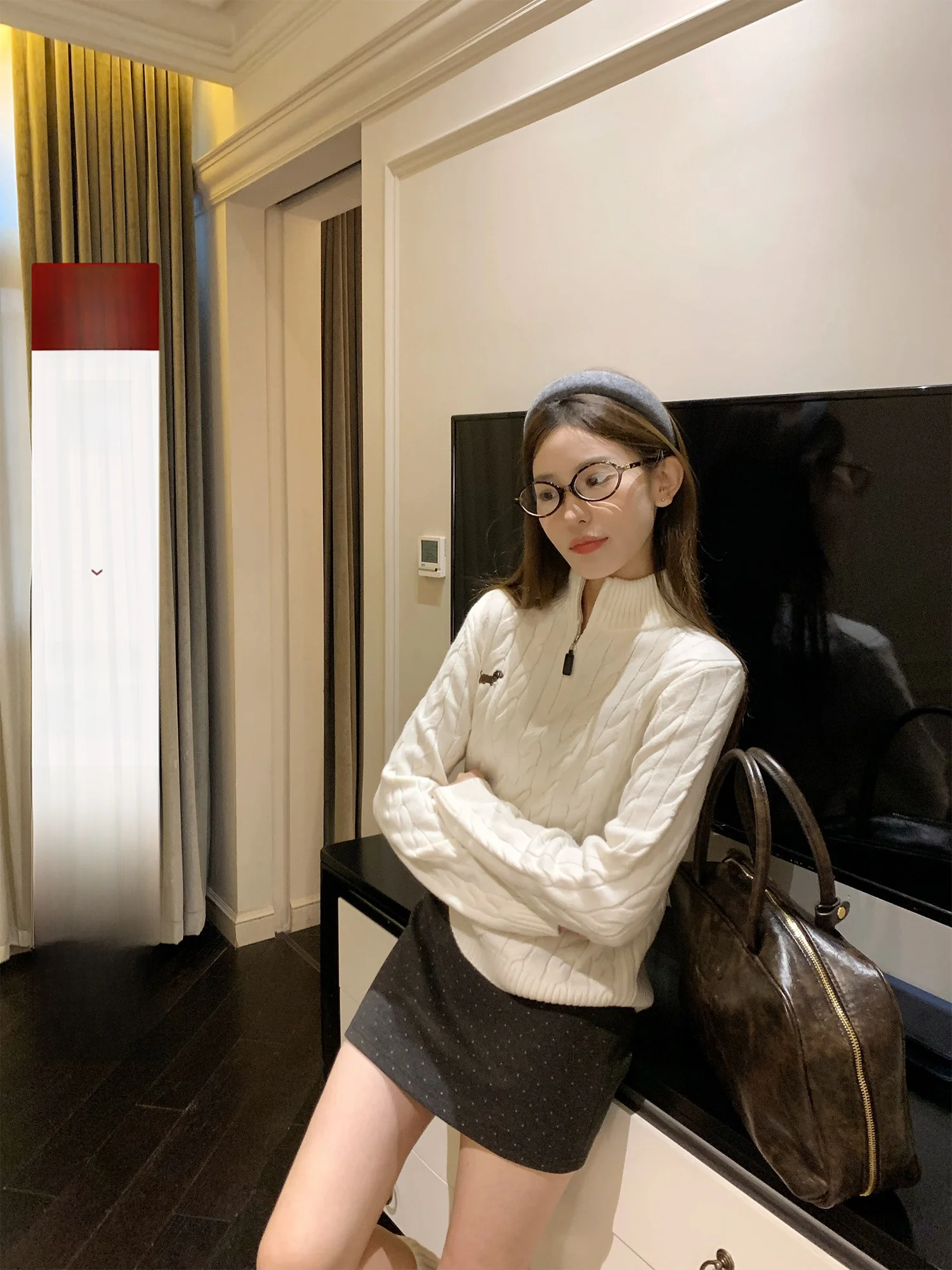 

Hhi Women's Knitted High Collar Sweater Lazy Sle Twist Knit Top Retro f Open Collar Autumn Winter Faion Premium Feeling