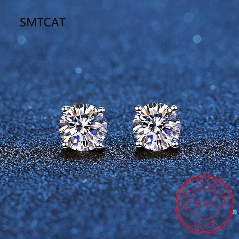 Real Moissanite Stud Earrings 14K White Gold Plated Sterling Silver 4 Prong Diamond Earring for Women Men Ear Stud 1ct 2ct 4ct