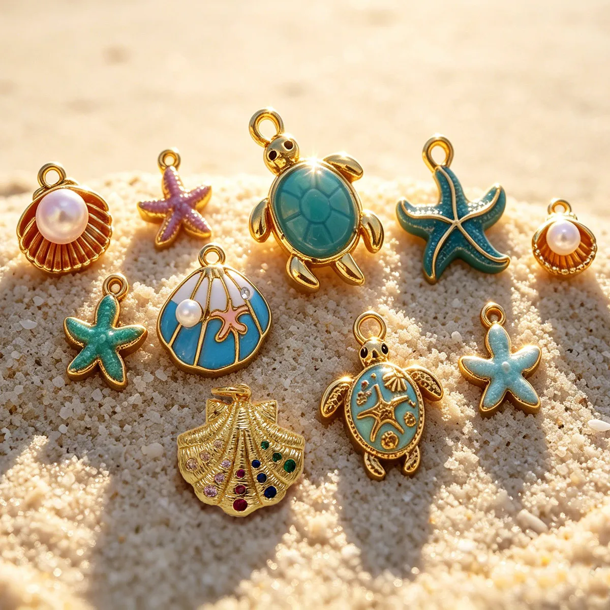 Stainless Steel Shell Sea Star Turtle Pendant Blue DIY Bracelet Necklace Jewelry Pendant