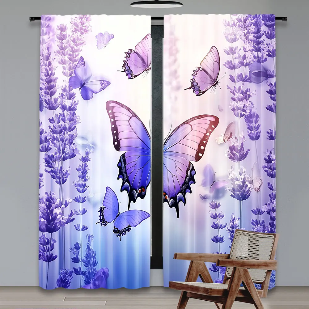 2Pcs Dreamy Lavender Butterfly Purple Curtains Suitable For Bedroom Bathroom Living Room Dining Room Study Room Office