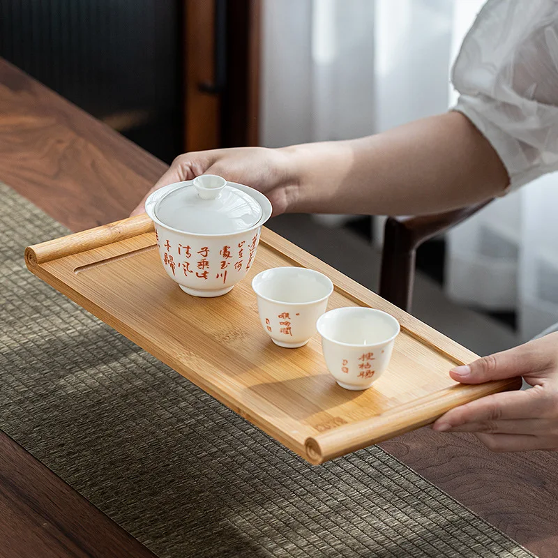 Bamboo tray rectangular Japanese bamboo wood home tea tray wooden bread barbecue tray hotel restaurant snack tray