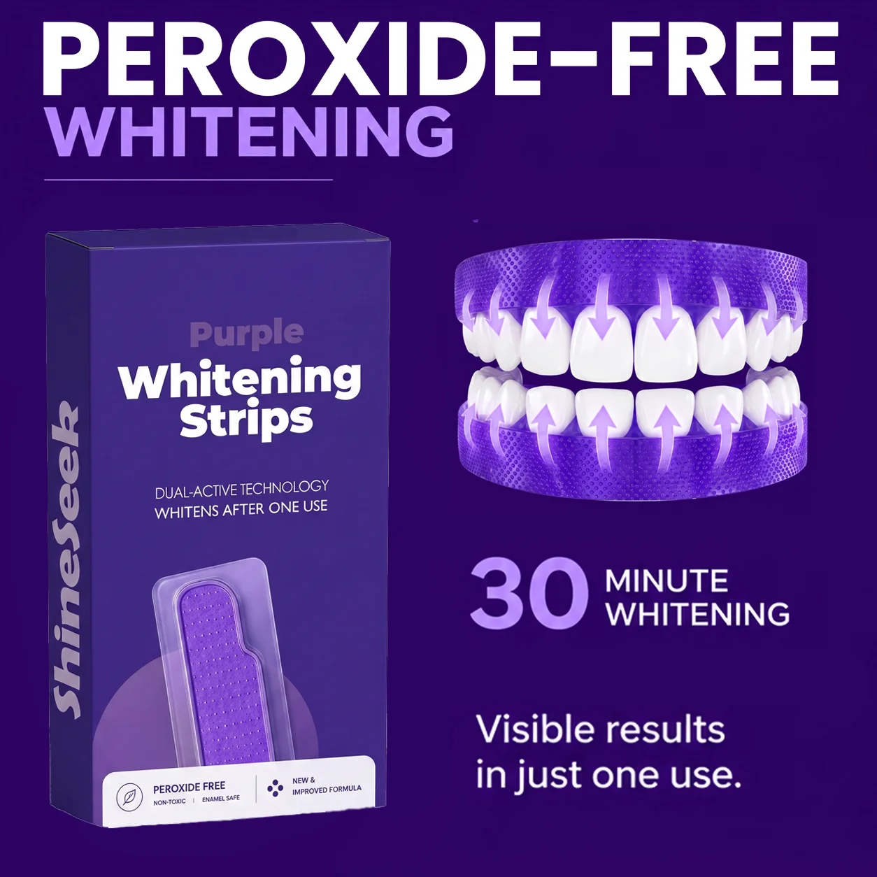 28Pcs/14Pairs New Formula Purple Pap+30-Minute Whitening Strips, Hydrogen Peroxide-Free, Gently Whitens Teeth, Second-Generation Purple Teeth Strips Technology, More Closely Adheres to Teeth, Suitable for Quick Teeth Whitening before Going Out on a Date, to Reveal a Dazzling Smile