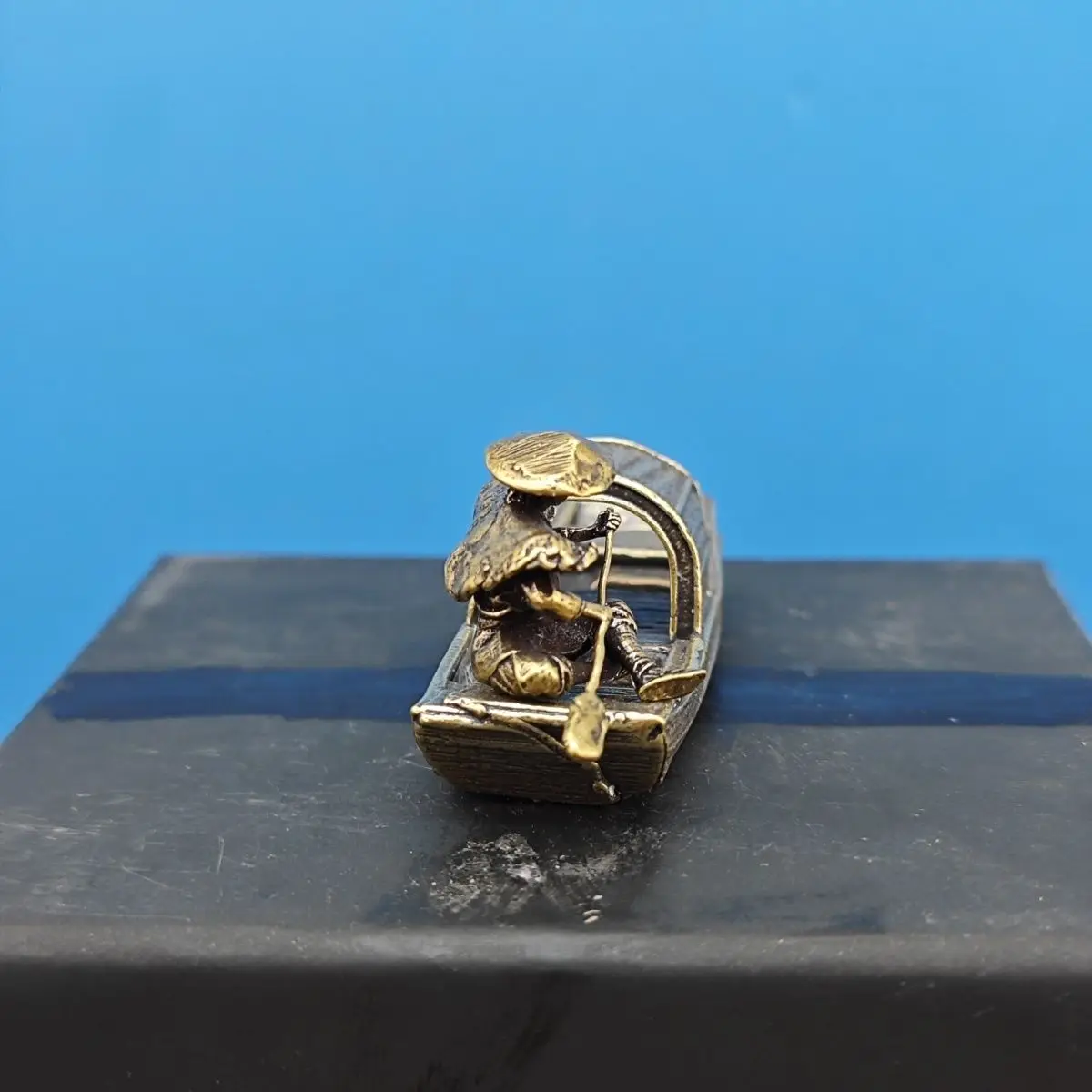 Brass Boatman Rowing Model, Ancient-style Covered Boat Model, Fish Tank Landscape Decoration, Art and Craft