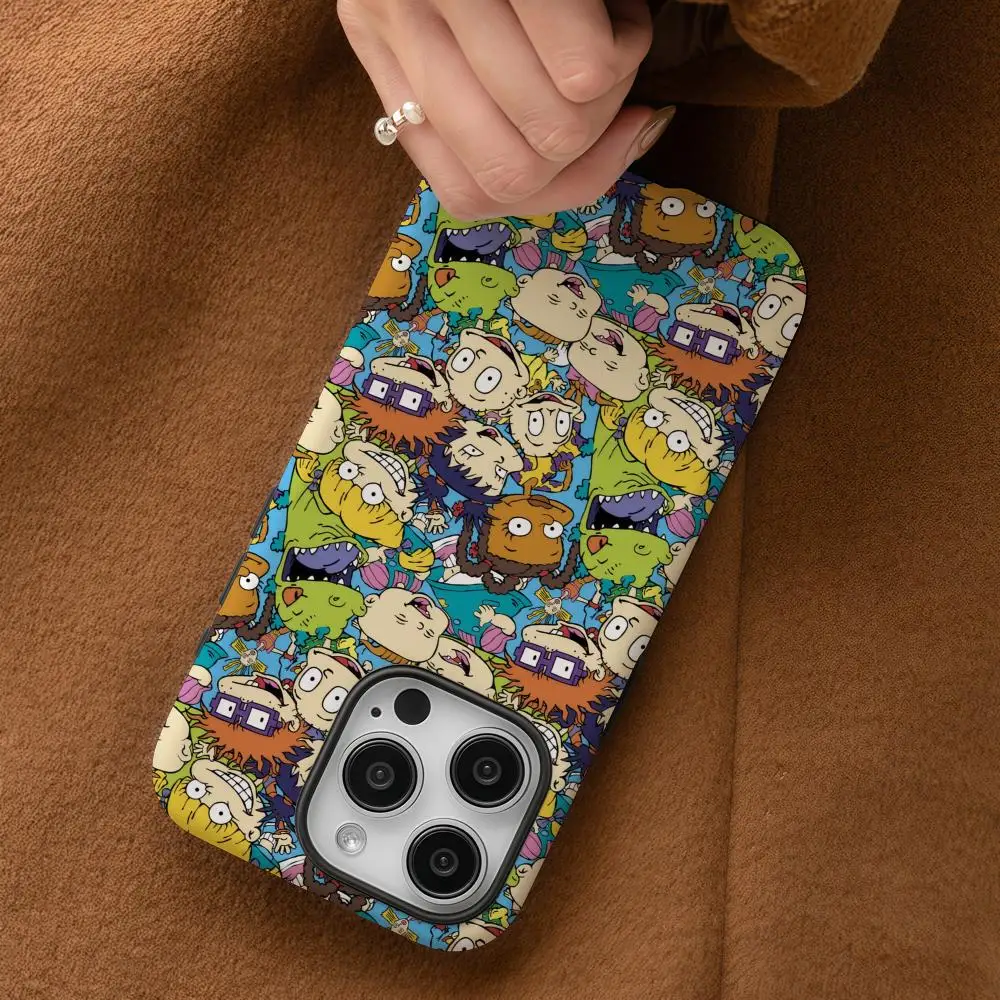 Casing Ponsel Untuk iPhone 17 16 15 14 13 12 Pro Max Plus Glossy HD Double-Layer Liquid Hard Shell R-Rugrats Kartun