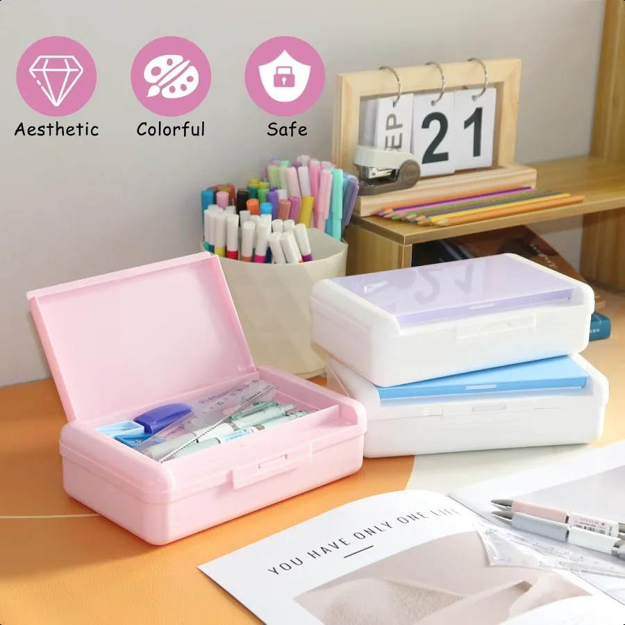 Double Layer Pencil Box Hard Pencil case 2 Compartments Plastic Large Capacity Pencil Case with Snaptight Lid Hard Storage Orga