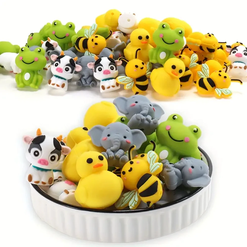 10/25PCS 3D Animal Combination Silicone Bead Set, Perfect for DIY Handmade Crafts Such as Keychains, Necklaces, Bracelets, Etc