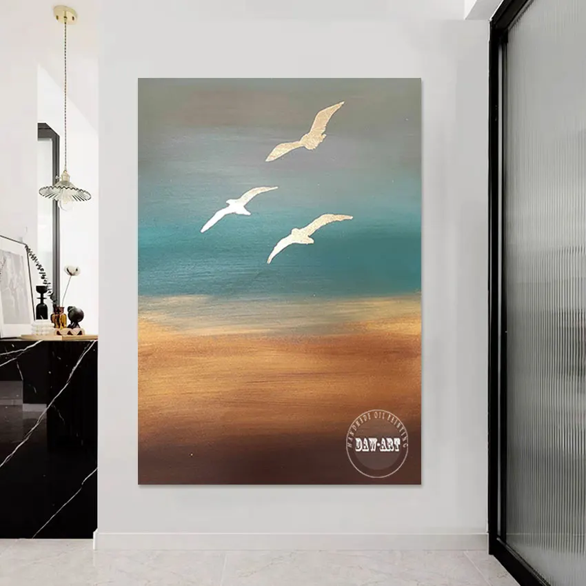 

100% Hand-painted Birds Abstract Oil Painting No Framed Gallery Showpieces Cheap Canvas Picture 3d Landscape Wall Art Mural