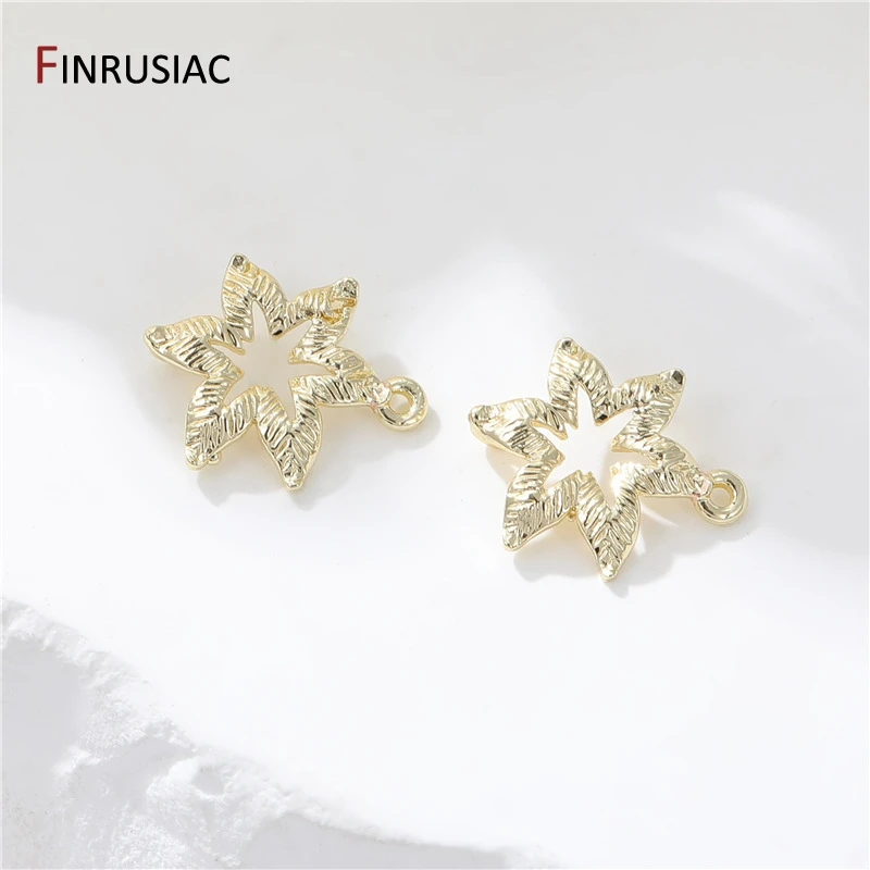 14K Gold Plated Brass Leaf/Flower Charms Pendants For Necklace Making, DIY Jewelry Connector Accessories Findings