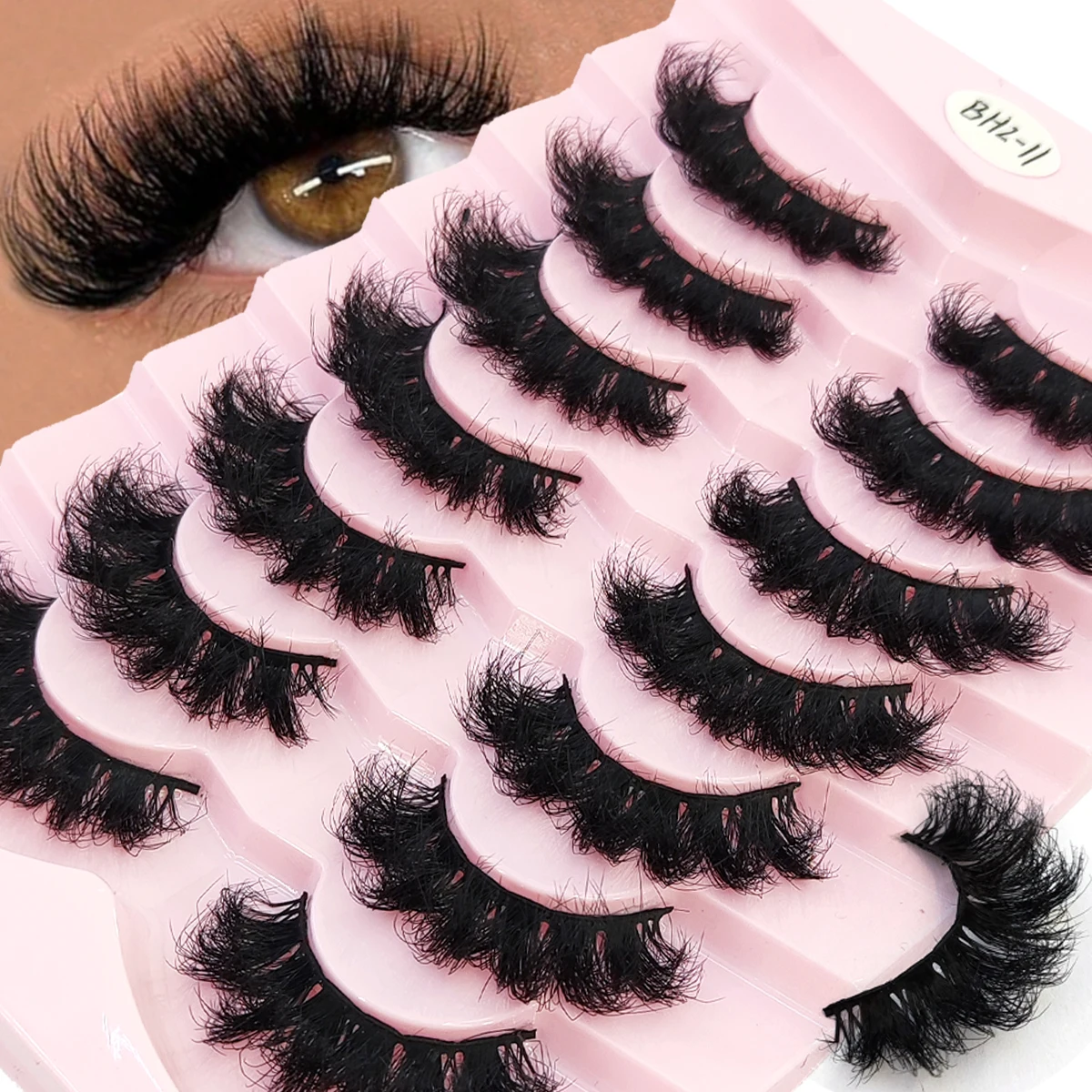 7 Paar 8D dicke, flauschige Rollenwimpern, künstliche Wimpern, langlebig und dick, natürlich verlängernd, dramatisch und unordentlich, künstlich hergestellt