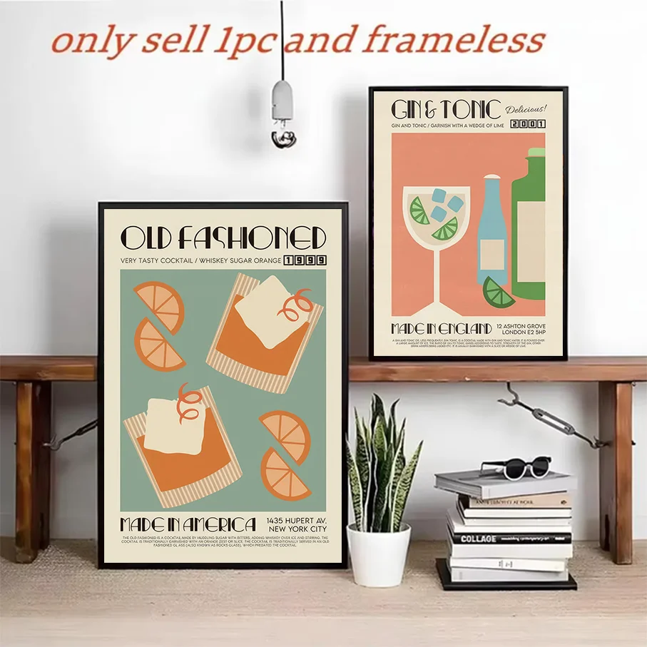 Vintage Old Fashioned Gin & Tonic Cocktail Canvas Print Retro Bar Wall Art Unframed Picture Home Decor Poster